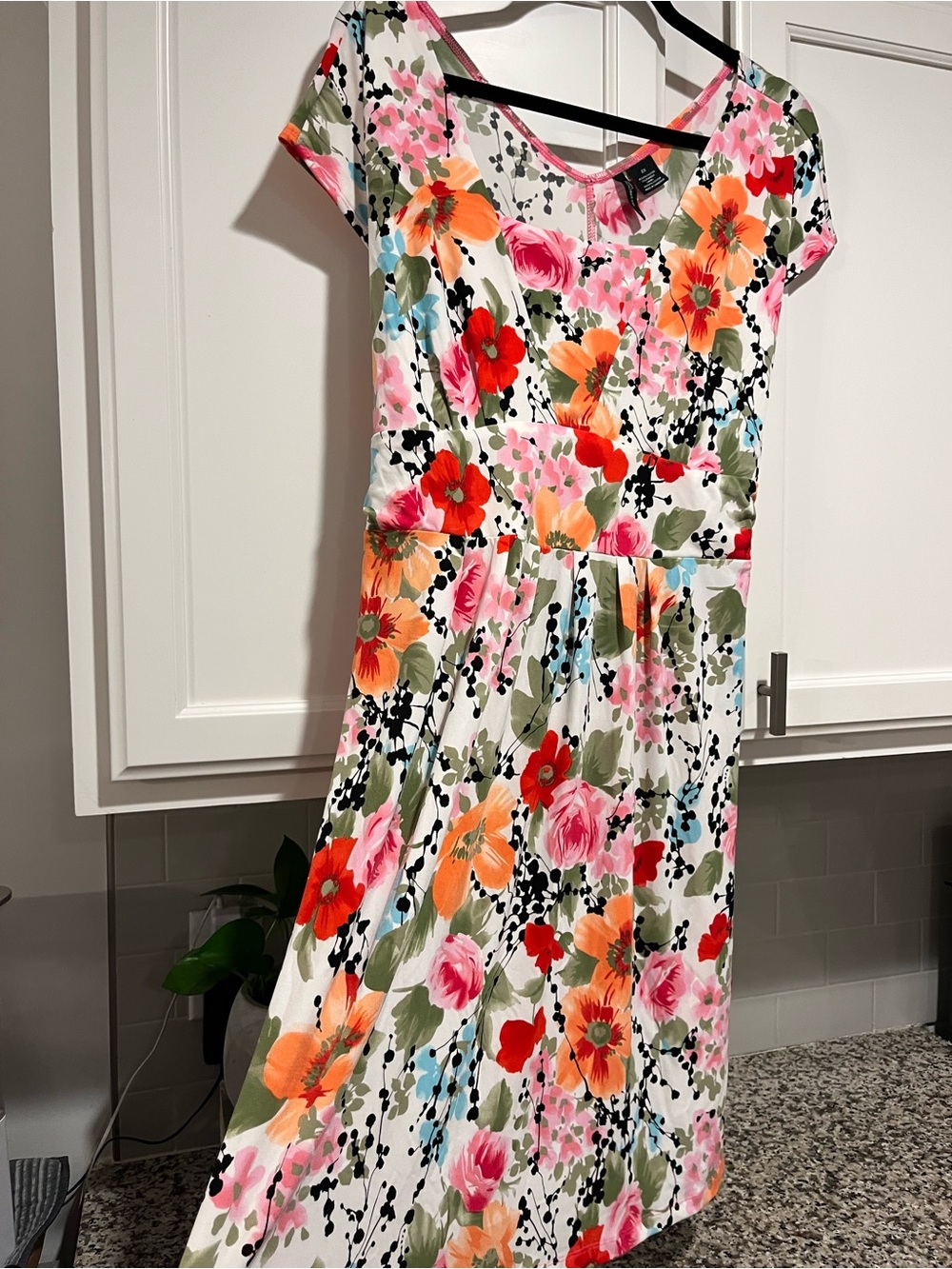 new directions White Midi Dress with Pink, Orange and Red Floral Print